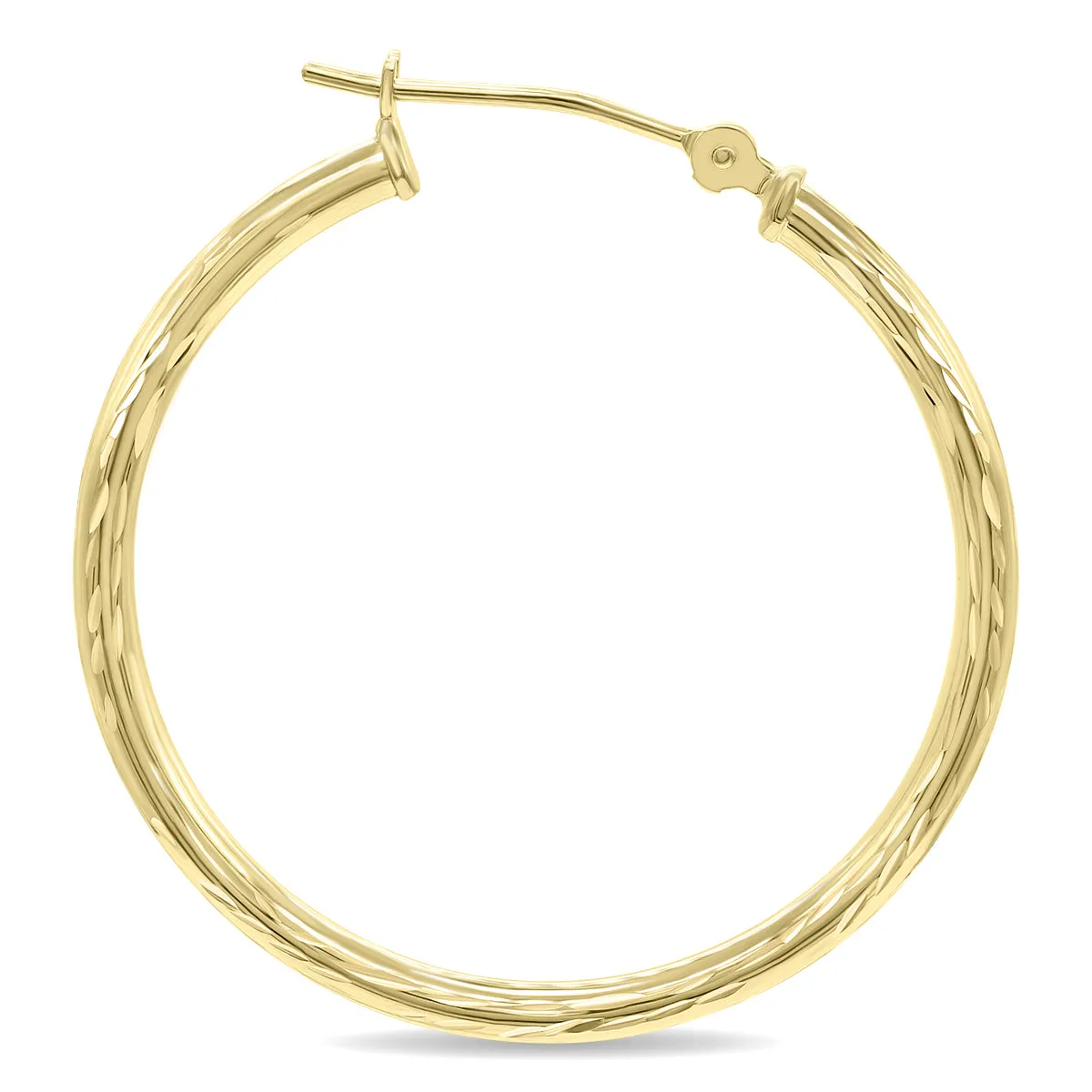 10K Yellow Gold Shiny Diamond Cut Engraved Hoop Earrings (30mm)