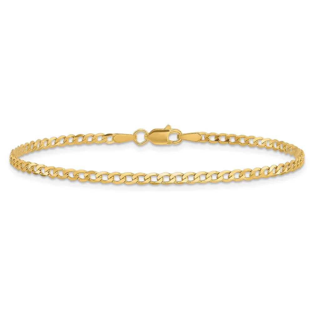 10KT Yellow Gold 10-inch 2.2MM Beveled Flat Curb Anklet