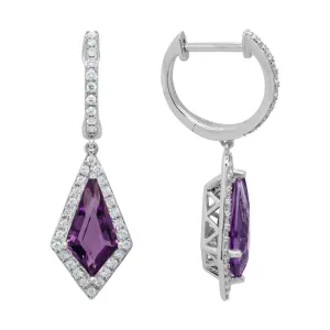 14k Gold Amethyst & Diamond Drop Earrings