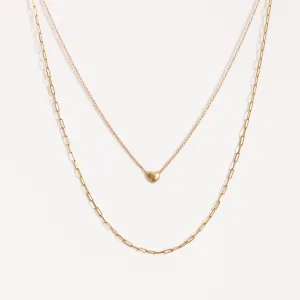 14K Puff Heart   Dainty Paper Clip Necklace Bundle