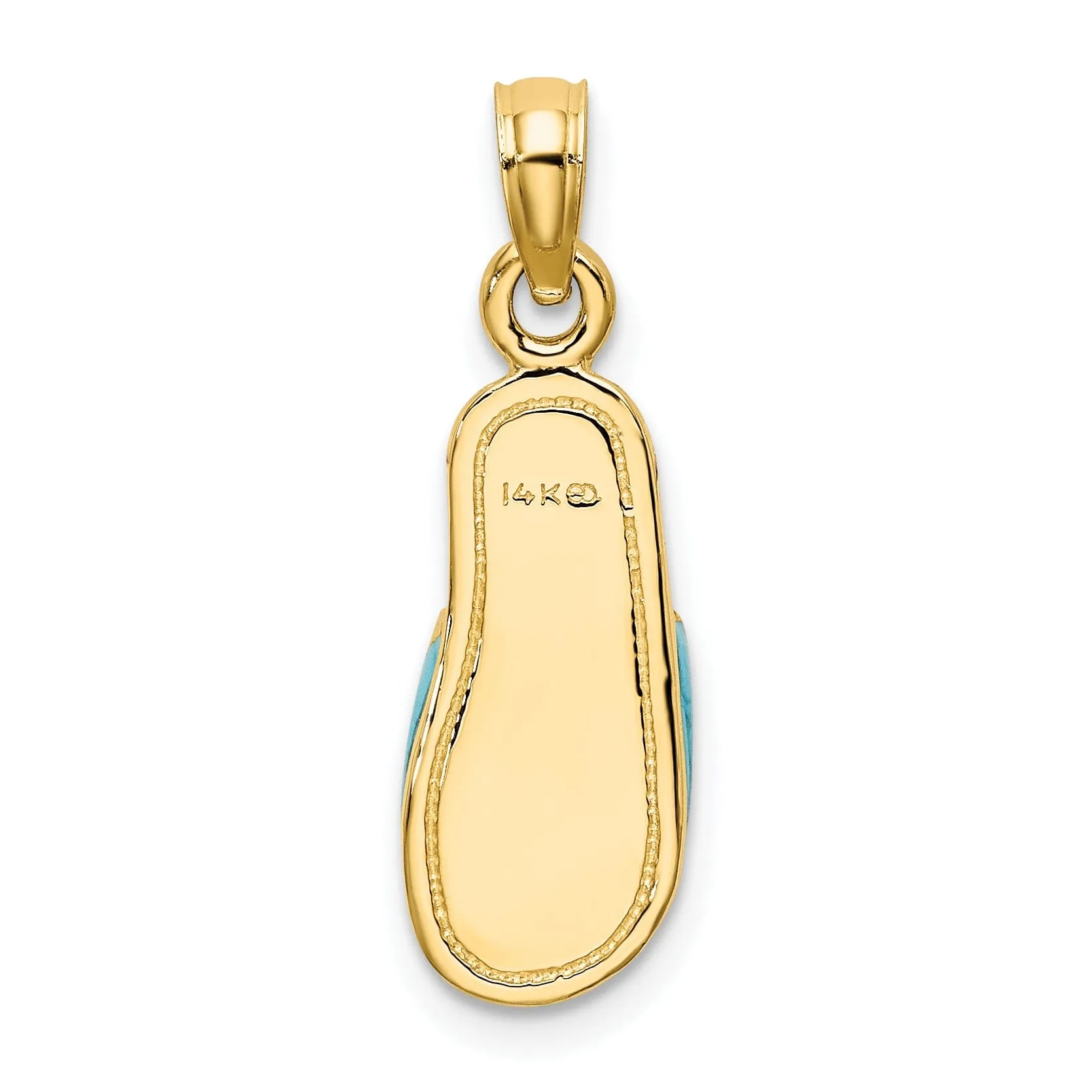 14k Yellow Gold 3-Dimensional Polished Aqua Color Enamel Finish Summer Slipper Charm Pendant