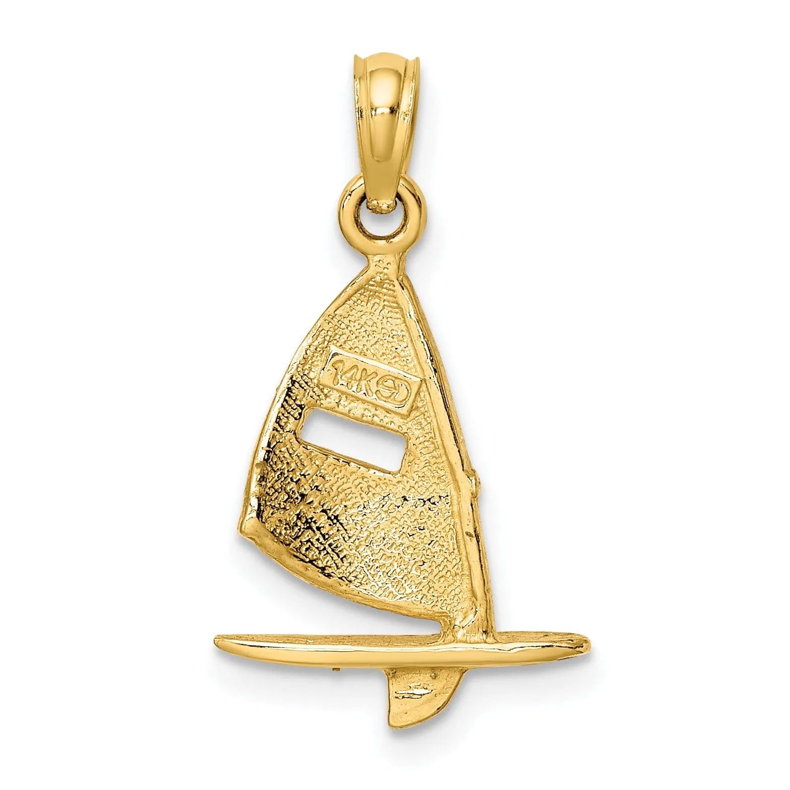 14K Yellow Gold Polished Pink Enameled Finished Windsail Surf Board Charm Pendant