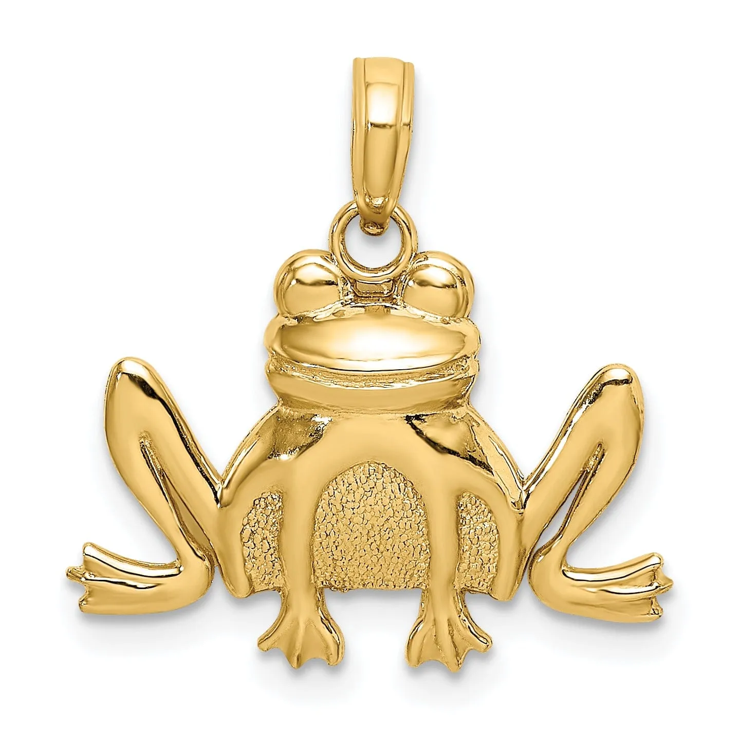 14K Yellow Gold Polished Textured Finish Sitting Frog Design Charm Pendant