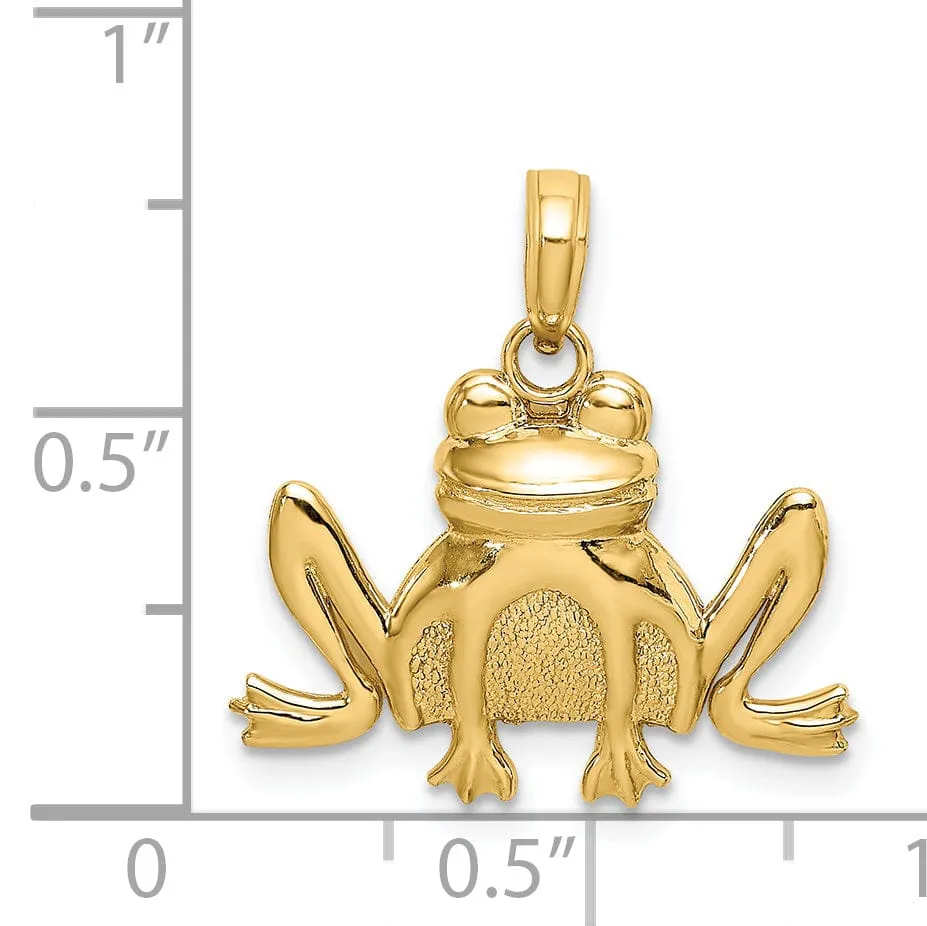 14K Yellow Gold Polished Textured Finish Sitting Frog Design Charm Pendant