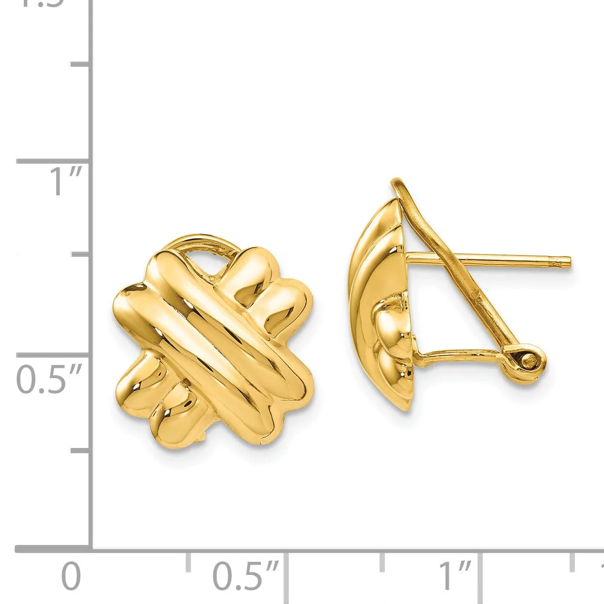 14k Yellow Gold Polished X Omega Back Post Earring