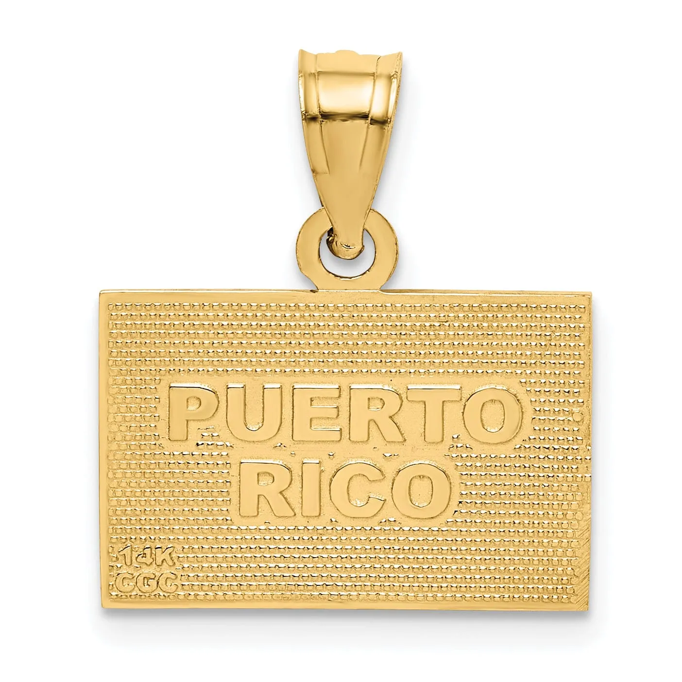 14k Yellow Gold Red, Blue, White, Enameled Finish Puerto Rico Flag Charm Pendant