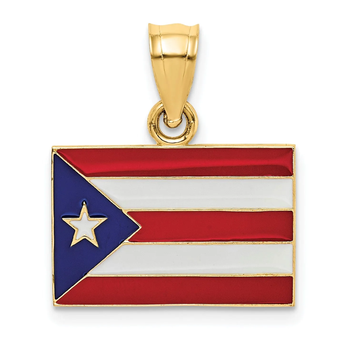 14k Yellow Gold Red, Blue, White, Enameled Finish Puerto Rico Flag Charm Pendant