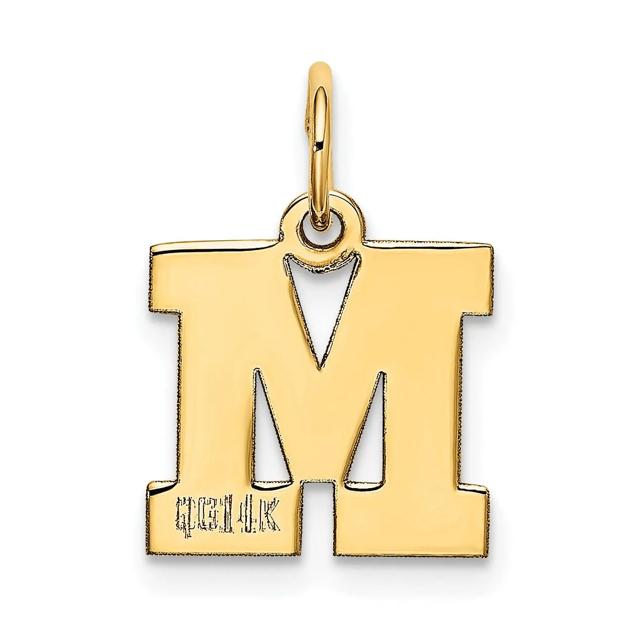 14k Yellow Gold Small Block Design Letter M Initial Pendant