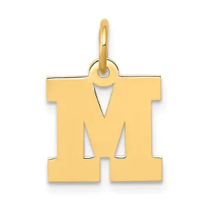 14k Yellow Gold Small Block Design Letter M Initial Pendant