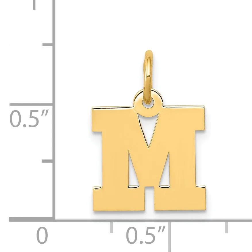 14k Yellow Gold Small Block Design Letter M Initial Pendant