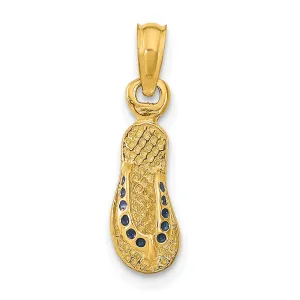 14k Yellow Gold Testure Polished Finish 3-Dimensional Polished Texture Blue Enamel Finish Single Flip-Flop Sandle Charm Pendant