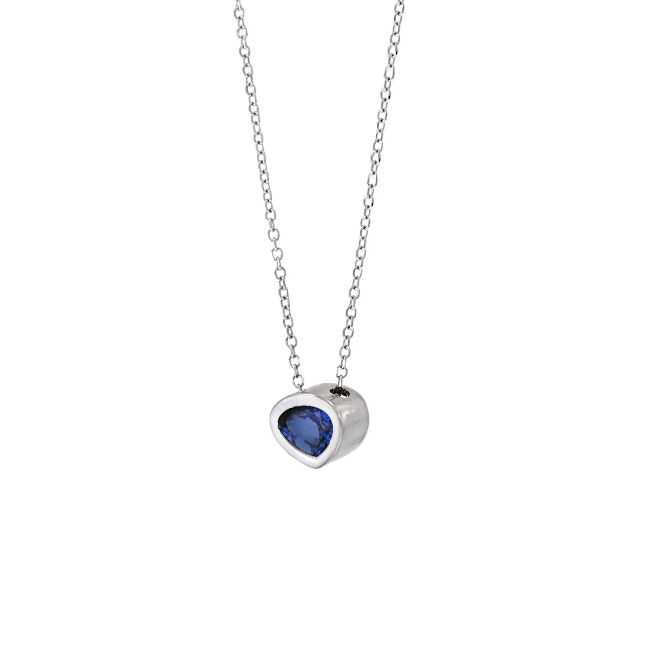 14KT White Gold Bezel Set Blue Sapphire Pendant Necklace