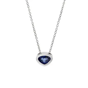 14KT White Gold Bezel Set Blue Sapphire Pendant Necklace