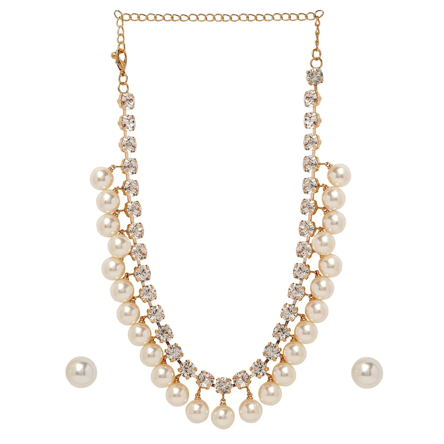 18K Gold Plated Luxurious Pearl & Zirconia Studded Statement Necklace Set