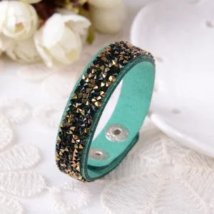 2015 Hot Selling New Fashion 6 Layer Wrap Bracelets Slake Leather Bracelets With Crystals Couple Jewelry free shipping