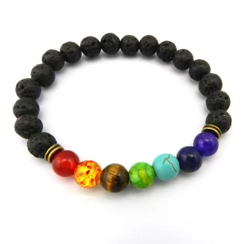 2016 New 7 Chakra Bracelet Men Black Lava Healing Balance Beads Reiki Buddha Prayer Natural Stone Yoga Bracelet For Women