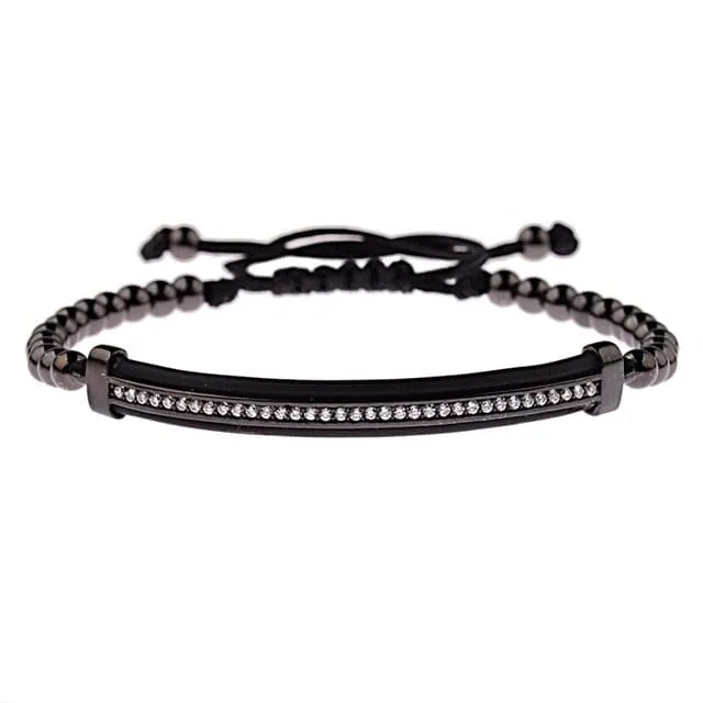 2020 Classic Luxury CZ Black Zircon Long Tubes&amp;4MM Copper Beads Macrame Men Bracelets&amp;Bangles For Women Jewelry Bileklik