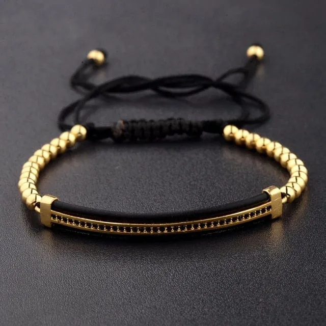 2020 Classic Luxury CZ Black Zircon Long Tubes&amp;4MM Copper Beads Macrame Men Bracelets&amp;Bangles For Women Jewelry Bileklik