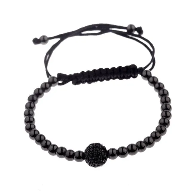 2020 Classic Luxury CZ Black Zircon Long Tubes&amp;4MM Copper Beads Macrame Men Bracelets&amp;Bangles For Women Jewelry Bileklik