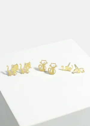 3-Pair Cute Cats Stud Earrings