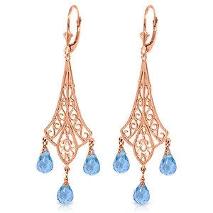 4.8 Carat 14K Solid Rose Gold Chandelier Earrings Briolette Blue Topaz