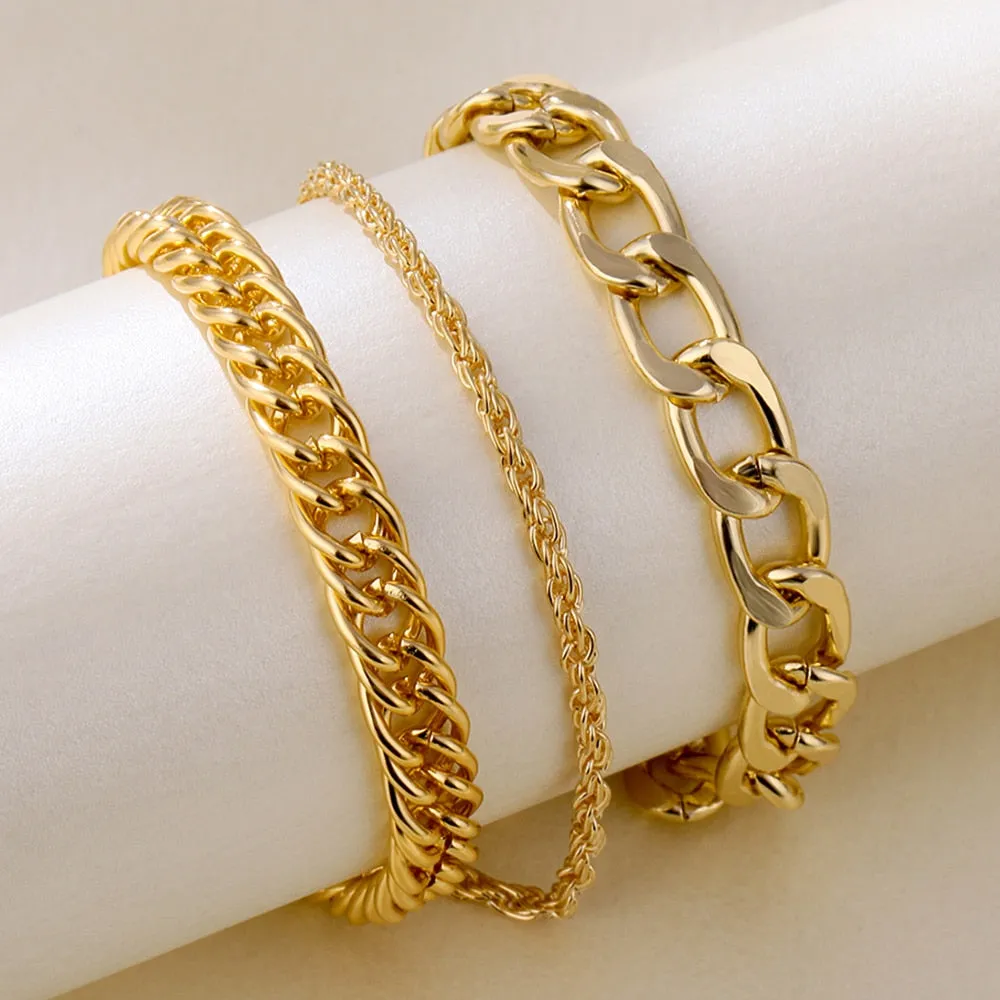 4Pcs Punk Heavy Metal Big Thick Chain Bracelet Set Women Retro Geometric Metal Twist Chain Bangles Bracelet Fashion Jewelry