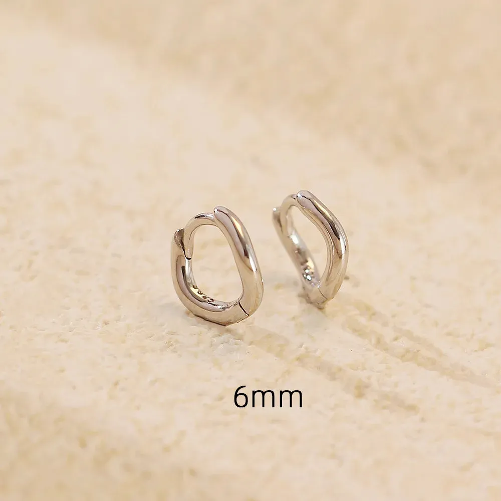 925 Sterling Silver Hoop Earrings Charm Jewelry - Simple Irregular Wavy - YH0489