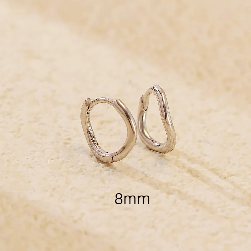 925 Sterling Silver Hoop Earrings Charm Jewelry - Simple Irregular Wavy - YH0489