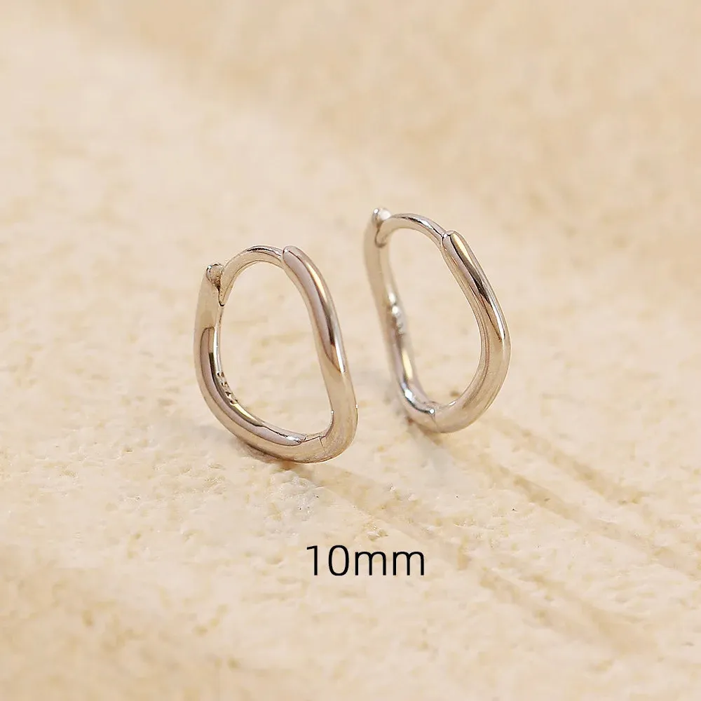 925 Sterling Silver Hoop Earrings Charm Jewelry - Simple Irregular Wavy - YH0489