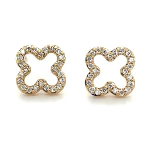 9ct Yellow Gold & Diamond Open Clover Earrings