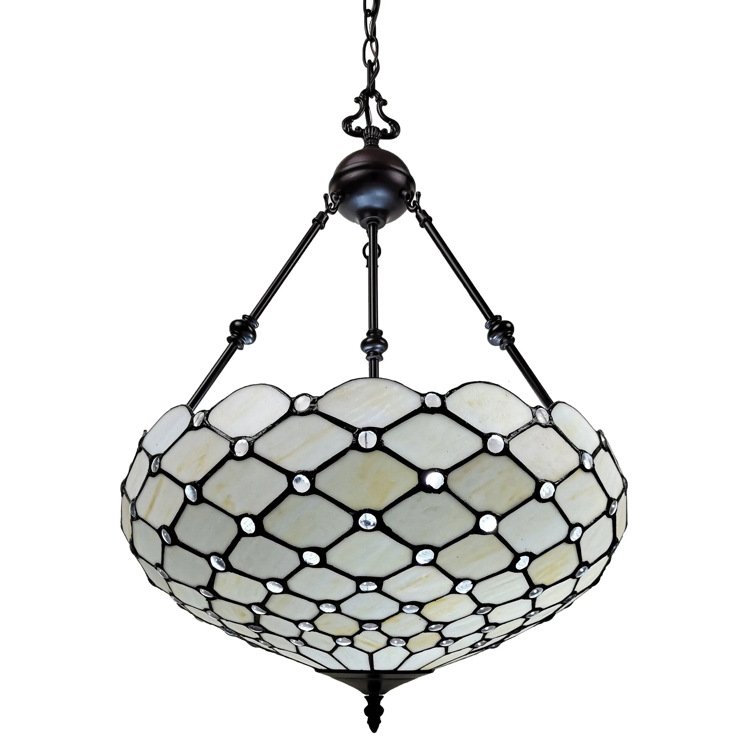 Amora Lighting AM1117HL18B Tiffany Style 3 Lights White Ceiling Hanging Pendant Lamp 18" Wide