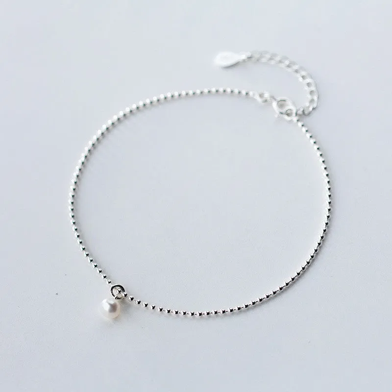 Anklet Female Korean Style Simple Light Bead Small Silver Ball Anklet Pearl Anklet