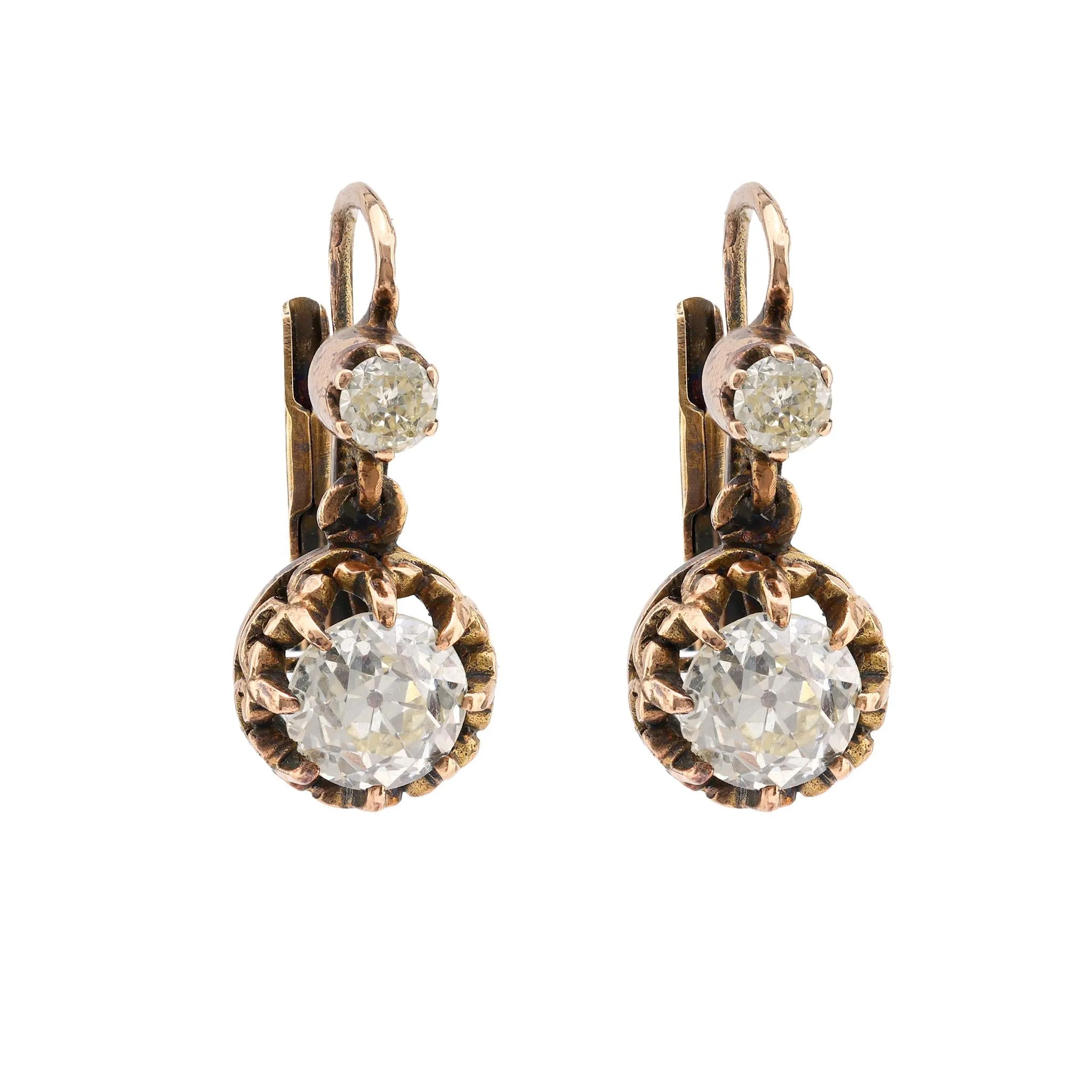 Antique Inspired 1.93 Carat Old Mine Diamond 18K Rose Gold Earrings