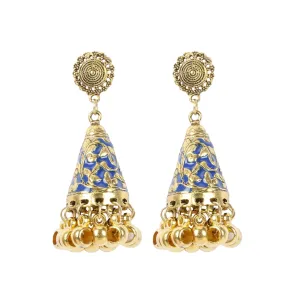 Aradhya Indian Traditional Golden Stylish Jhumki Earrings for Women and Girls (Blue)