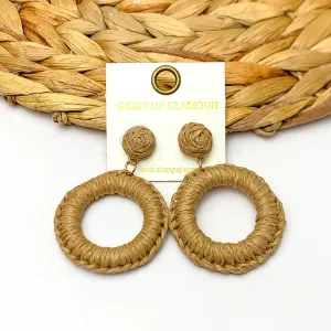 Beachside Café Raffia Wrapped Circle Earrings in Brown