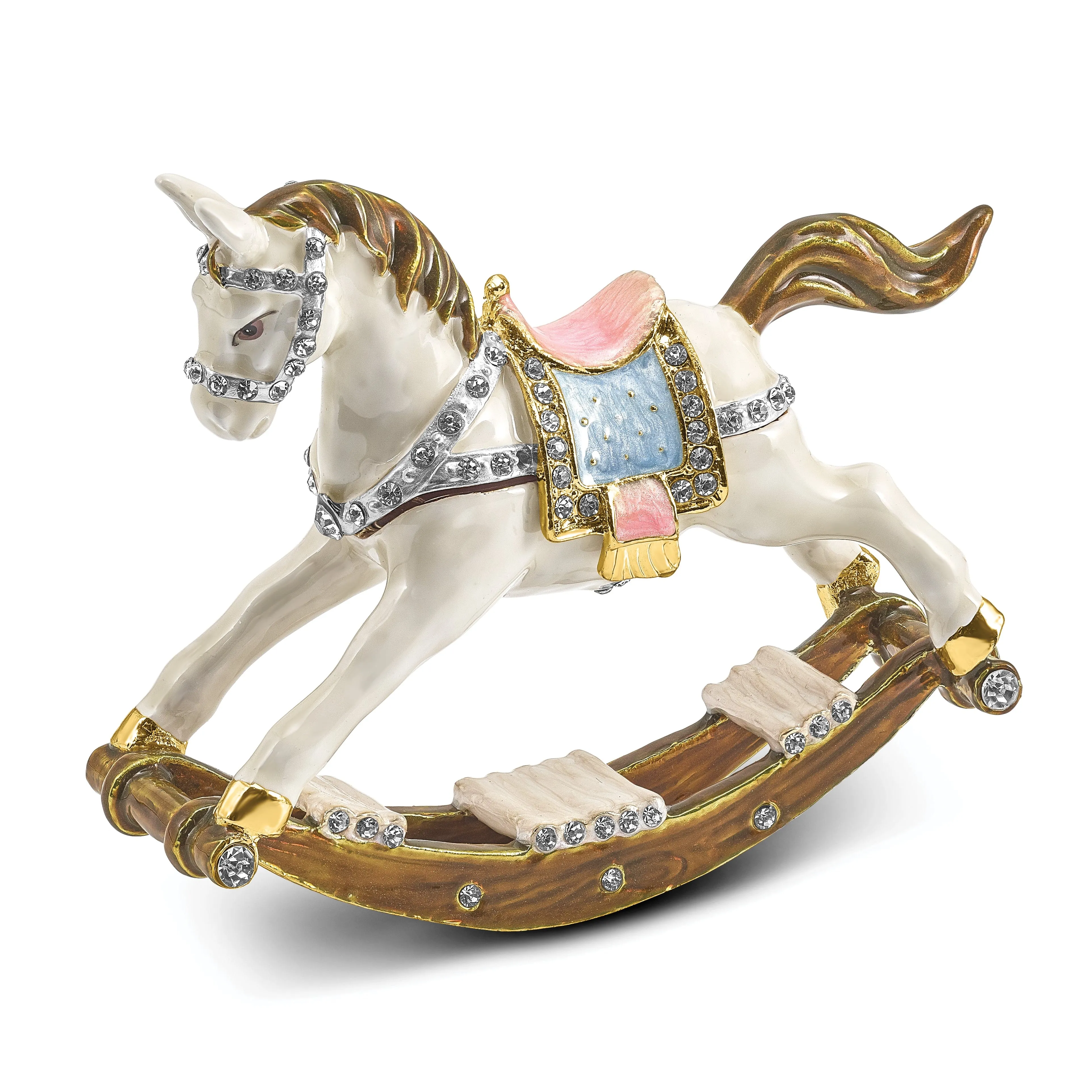 Bejeweled Pewter Multi Color Enamel Finish Rocking Horse Trinket Box