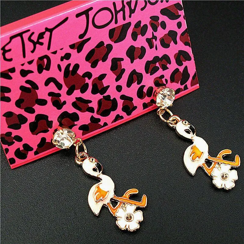 Betsey Johnson Flamingo & Flower Rhinestone Earrings