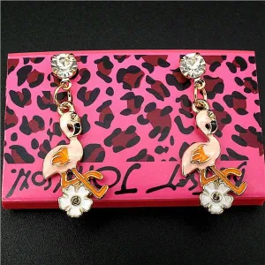 Betsey Johnson Flamingo & Flower Rhinestone Earrings