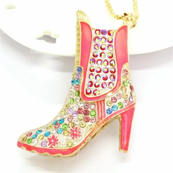 Betsey Johnson High Heel Boot Multi Crystal Pendant Necklace