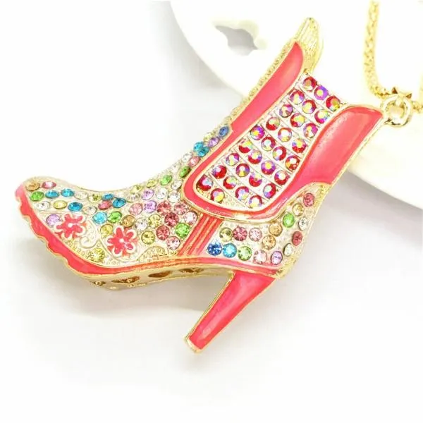 Betsey Johnson High Heel Boot Multi Crystal Pendant Necklace