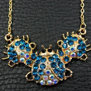 Betsey Johnson Ladybug Blue Crystal Necklace