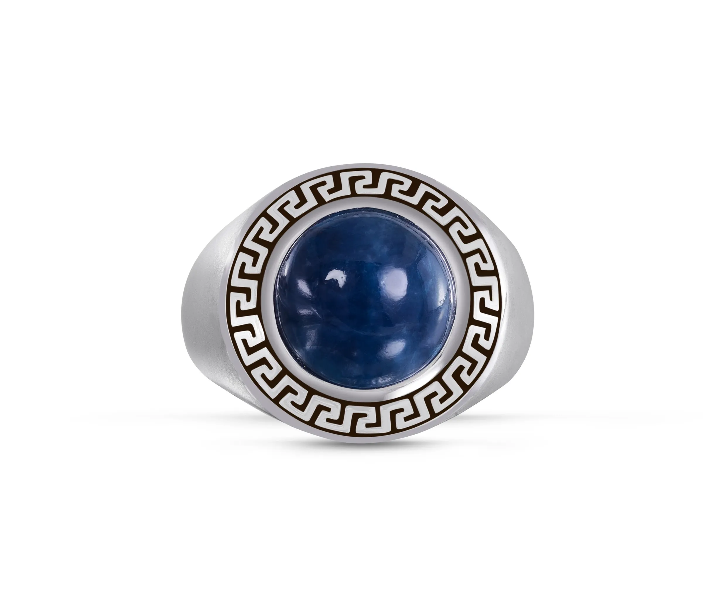 Blue Apatite Stone Signet Ring in Black Rhodium Plated Sterling Silver