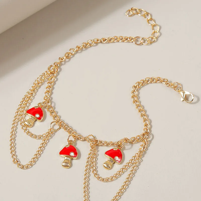 Bohemian Multilayer Chain Mushroom Anklet Simple And Creative