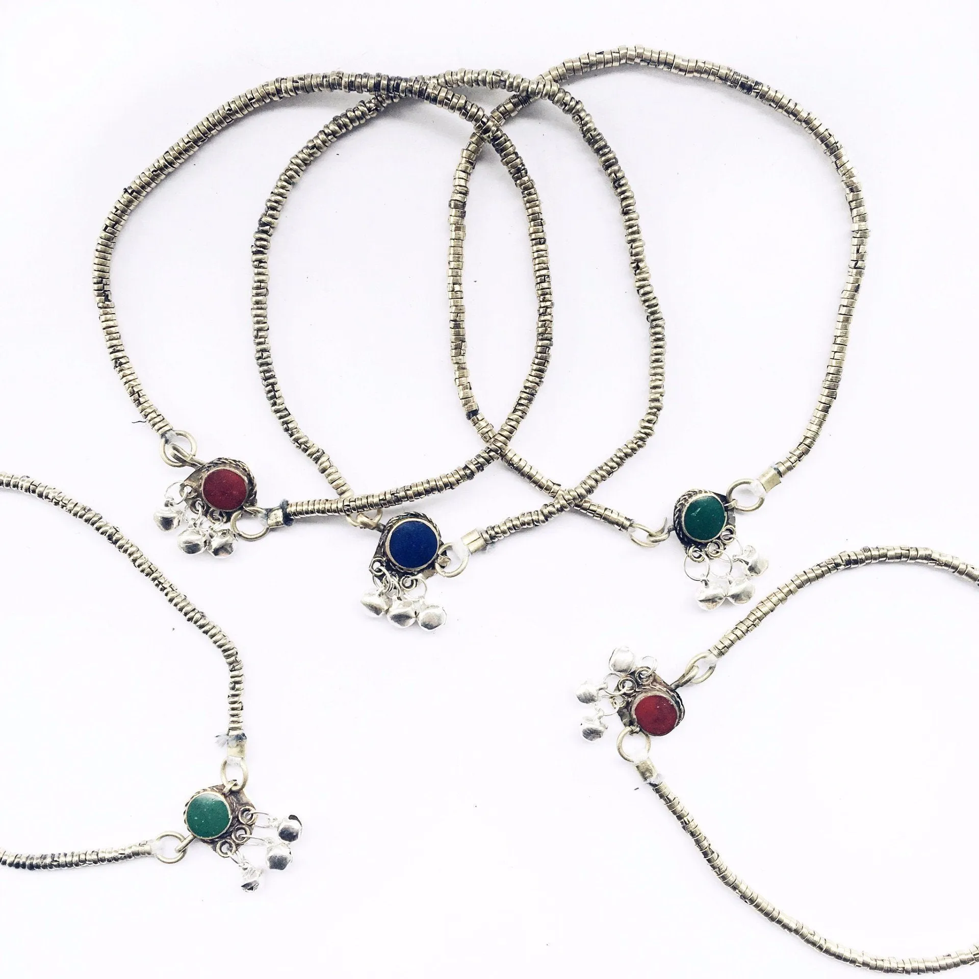 Boho anklet with coloured stone and bells