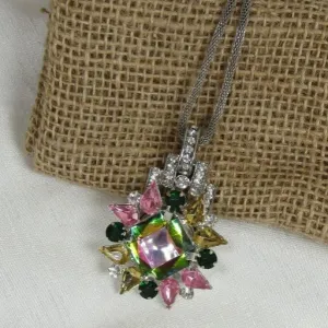 Bold Sparkly Multi-colored Crystal Pendant Necklace