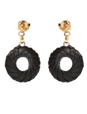 Bottega Veneta BLACK Leather-trimmed earrings