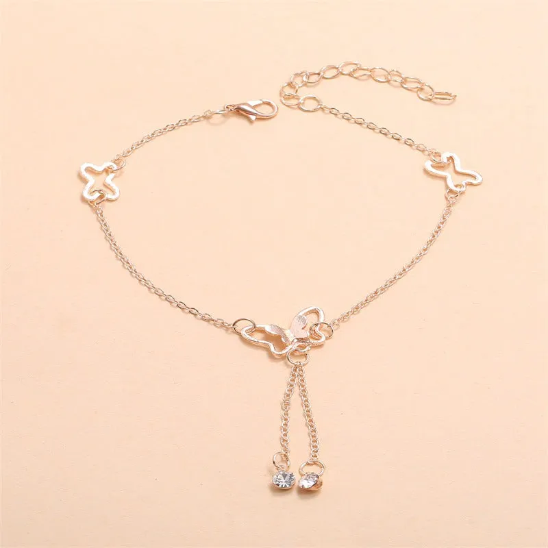 Butterfly Pendant with Diamond Tassel Rose Gold Anklet