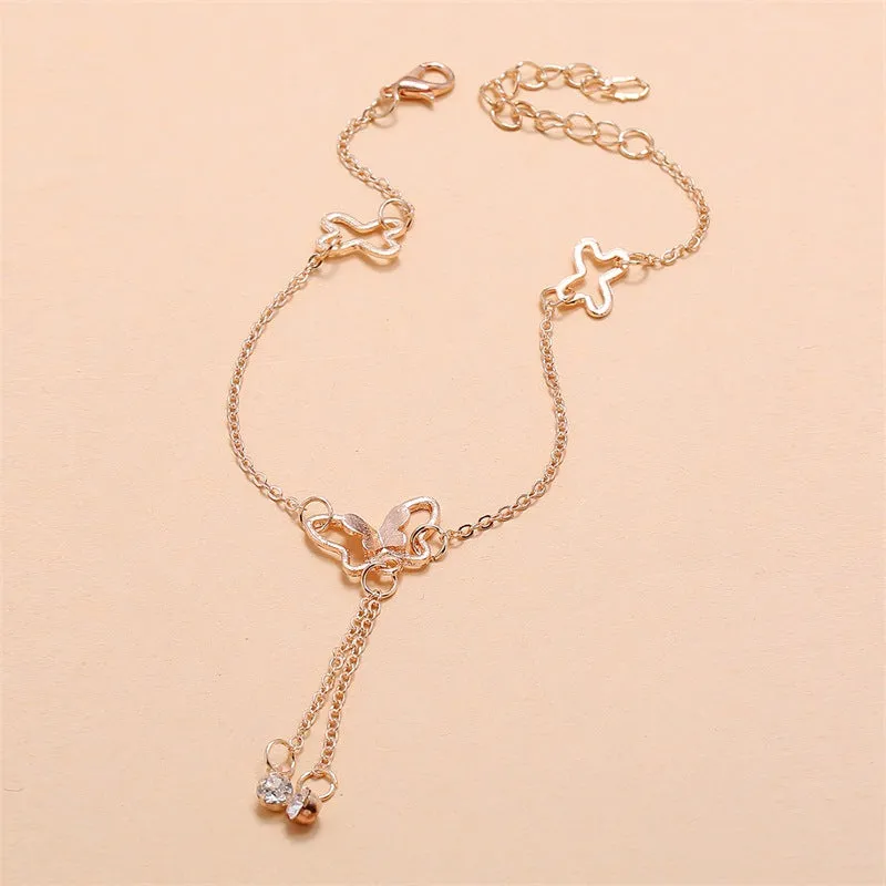 Butterfly Pendant with Diamond Tassel Rose Gold Anklet