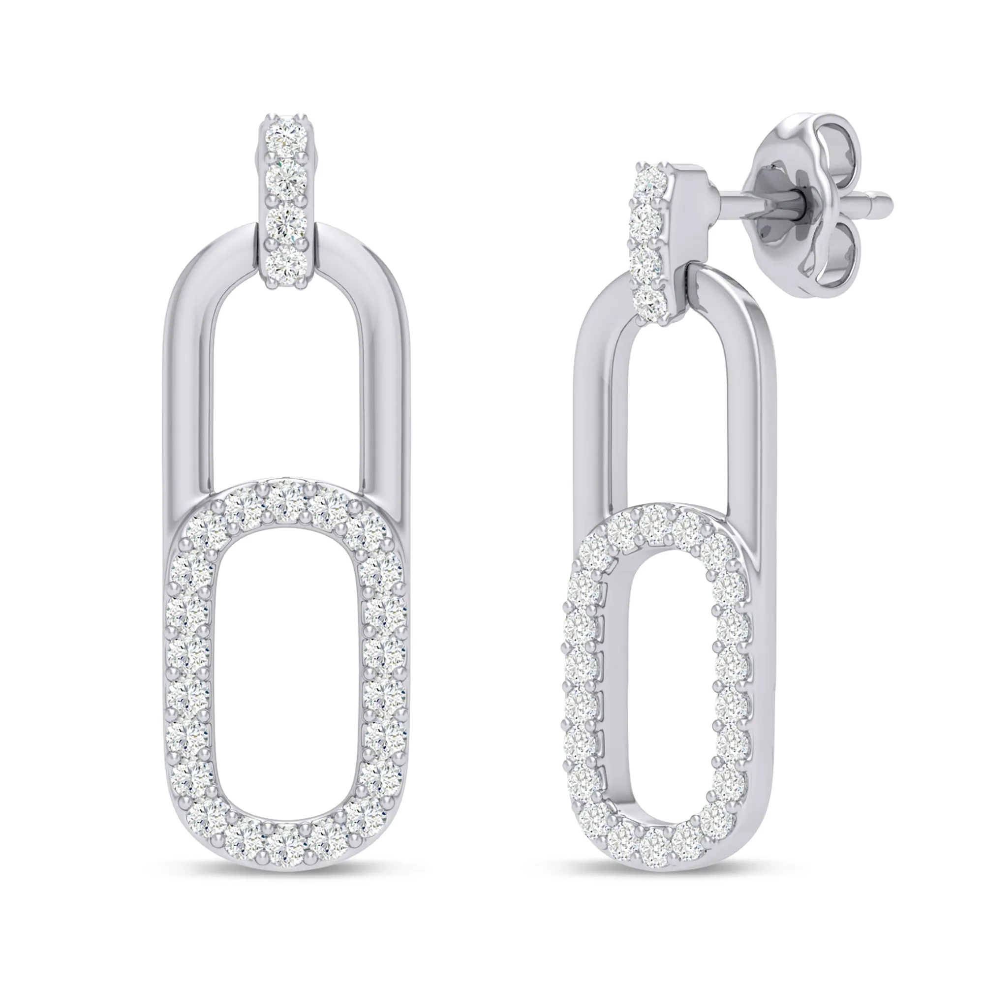 Celebration Silver Round Cut 0.27 Carat tw Paperclip Lab Grown Diamonds Drop Earrings