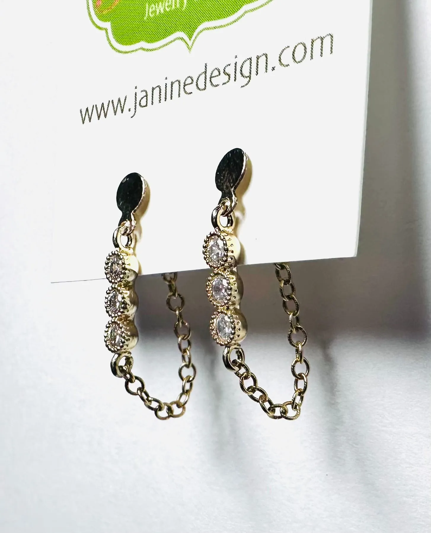 Chain Loop Earrings-Cubic Zirconia Gold Filled  Earrings, Modern Chain Earrings,